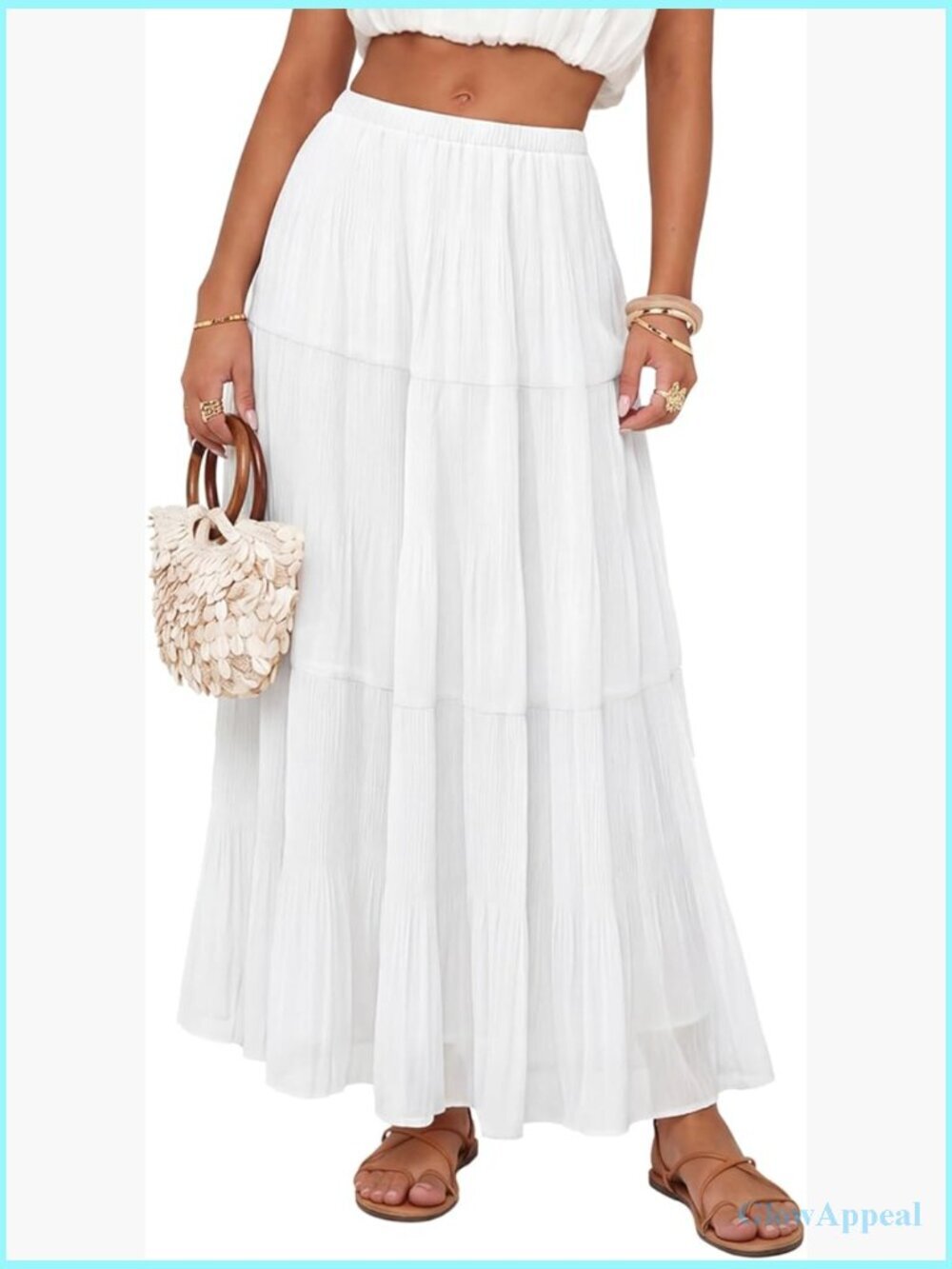 Chiffon Maxi Skirt Pleated Elastic High Waisted Tiered A-Line Flowy Long Skirt